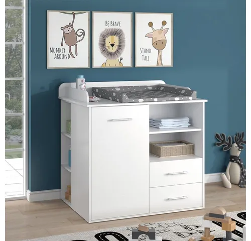 Vicco Wickelkommode Lea Weiß - Wickeltisch mit Schublade - Wickeltisch mit erstklassiger Verarbeitung und pflegeleichter Melaminharzbeschichtung, ideal für eine rückenschonende Anwendung beim Wickeln.