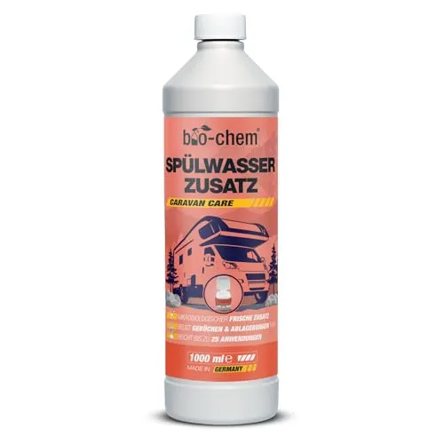 bio-chem Bio Spülwasser-Zusatz 1 L Konzentrat für Spülkasten I WC-Reiniger Rinse Flush für Campingtoilette, Chemie-Toilette sowie Mobile Toilette MIT & OHNE separaten Spülwassertank