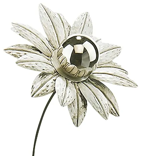 Produktbild Kobolo Gartenstecker White Flower, Metall, weiß, 92 cm, dekorative Blumenstecker mit Edelstahlkugel für Moderne Gartendekoration