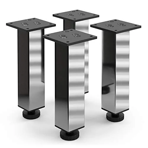 Sossai Exklusiv Möbelfüße E4MF, höhenverstellbares 4er Set, Höhe: 200 mm, Chrom, aus Aluminium 45 x 45 mm Vierkantprofil, Füße für Kommode, Schrank, Vitrine, Badezimmerschrank