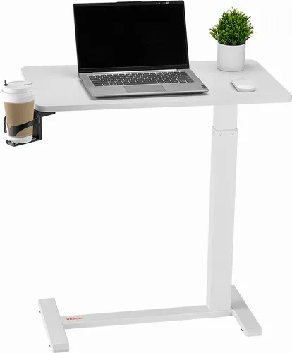 VEVOR Überbetttisch Mobiler Beistelltisch - Computermöbel mit verstellbarem Betttisch und hydraulischem Steuersystem für komfortables Arbeiten im Bett. Ideal für Home Office und platzsparend mit 4 versteckten Rollen.