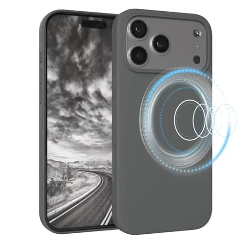 EAZY CASE Magnetische Silikon Hülle für iPhone 17 Pro Max - MagSafe-kompatibel, Premium-Liquid-Silikon, Stoßfest, Kameraschutz, Mikrofaser-Innenfutter, Slim Cover Handyhülle Bumper - Dunkelgrau Grau