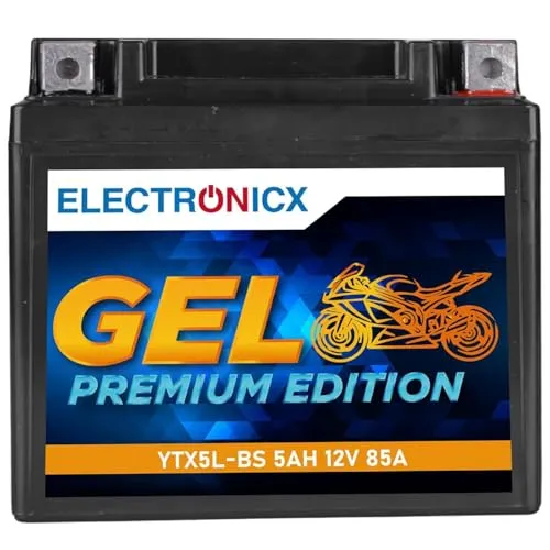 Electronicx GEL YTX5L-BS Motorradbatterie 12V 5Ah 85A – wartungsfreie Gel-Starterbatterie, versiegelt, auslaufsicher, stoßfest – kompakte Hochleistungsbatterie für Roller, Motorrad, Scooter, Quad, ATV