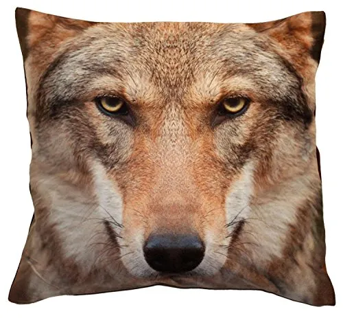 Kissenhülle Fotodruck Kurzplüsch Kissenbezug Deko Kissen ca. 40x40 cm #1329 Wolf
