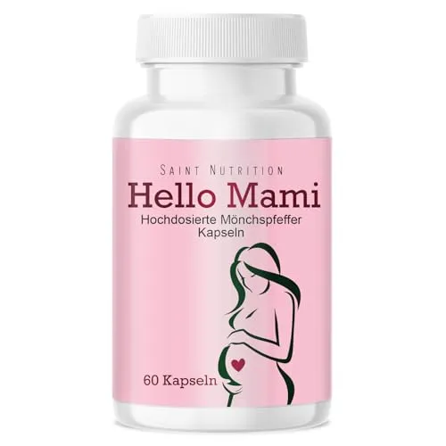 Saint Nutrition® Hello Mami – Pflanzliche Unterstützung bei Kinderwunsch – Mit Agnus Castus für Frauen, die schwanger werden möchten – Mönchspfeffer hochdosiert