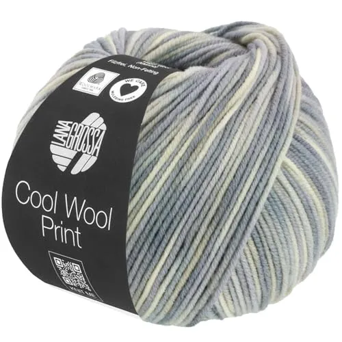 LANA GROSSA Cool Wool Print | Extrafeine Merinowolle waschmaschinenfest und filzfrei | Handstrickgarn aus 100% Schurwolle (Merino extrafein) | 50g Wolle zum Stricken & Häkeln | 160m Garn FB 829