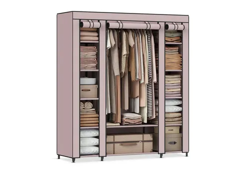 SONGMICS Kleiderschrank mit Kleiderstange und Ablagen - Stabiler Stoffschrank mit 12 Fächern, ideal für Schlafzimmer und Ankleidezimmer, bietet viel Stauraum und hält Ihre Kleidung ordentlich organisiert.