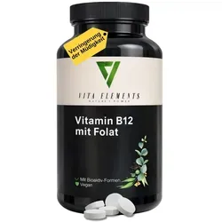 Vita Elements Vitamin B12 Folat Tabletten 180 Stk – Quatrefolic®, 3 B12-Formen, vegan