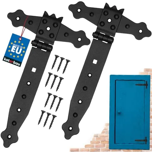 KOTARBAU® 2er Set Kreuzgehänge Schwarz 200 mm Ladenband Scharnier Schwarz Band Torbeschlag Holzverbindung Werfgehänge Pulverbeschichtet Türscharnier Aussen Tor Scharniere Torbänder