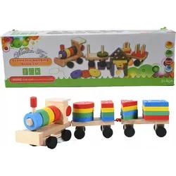 Holzeisenbahn Kinder Steckzug Bauklötze Zug mit Waggons Lernspielzeug Motorik Bunt