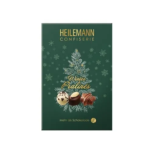 Heilemann Winter-Pralinés – 125 g – Pralinen-Komposition „Merry Christmas“ mit 10 handverlesenen Pralinen – Mit Alkohol – Edle Geschenkverpackung zu Weihnachten