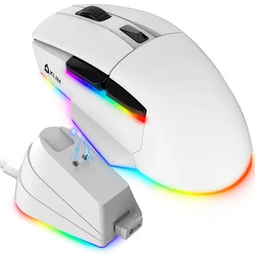 KLIM Blaze X RGB - Wiederaufladbare kabellose Gaming-Maus mit Ladestation, bis zu 12000 DPI, ergonomisch und langlebig mit 5-Jahres-Garantie