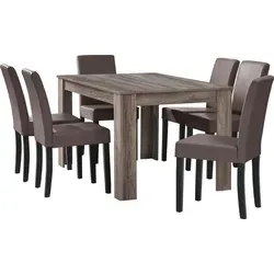 Esstisch Eiche Antik mit 6 Kunstleder-Stühlen von en.casa