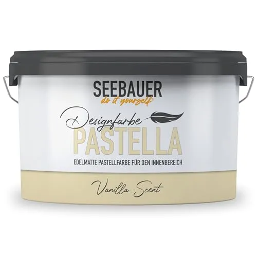 SEEBAUER diy Pastellfarbe PASTELLA Gelb 2,5L (Vanilla Scent) Edelmatte Wandfarbe Vanille - Innenfarbe sehr hohe Deckkraft - Matt, Abwaschbar und Tropffrei