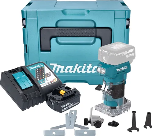 Makita DRT 52 RM1J Akku Kantenfräse 18 V - Fräsen für Tischler und Hobbyhandwerker, bürstenloser Motor für hohe Effizienz und LED-Arbeitslicht für bessere Sicht. Inklusive Akku und Ladegerät.