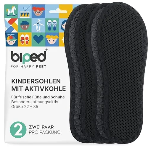 biped 2 Paar Kinder Aktivkohle Einlegesohlen - Hygienische Frische für sämtliche Schuharten, Sneaker und Gummistiefel - Einlagen gegen Schweißfüße – Waschbar z2769(32)