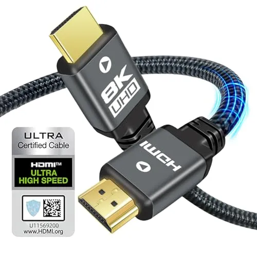 Yauhody HDMI 2.1 Kabel 3meter 8K 4K, 48Gbps Ultra High Speed Nylon Geflecht Zertifiziertes HDMI Kabel 3m, 8K 60Hz, 4K 120Hz 144Hz, eARC, HDCP 2.2&2.3, Dynamic HDR10+, 3D für PS5, PC, TV, X box, HDTV