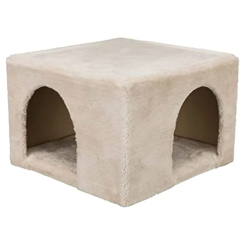 TRIXIE Kuschelhöhle für Zwergkaninchen - 2 Ausgänge, 36 x 25 x 36 cm, beige, gemütlich und weich für optimale Entspannung