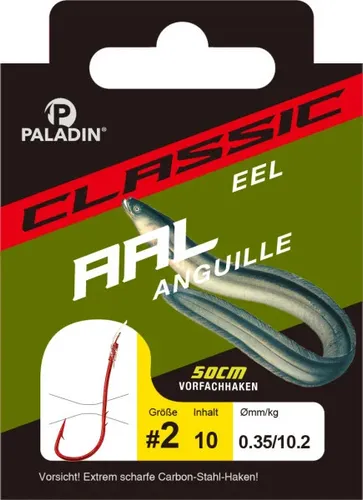 Paladin Aalhaken gebunden Größe 2 - 50 cm 10 Stück rot carbon stahl Angelhaken