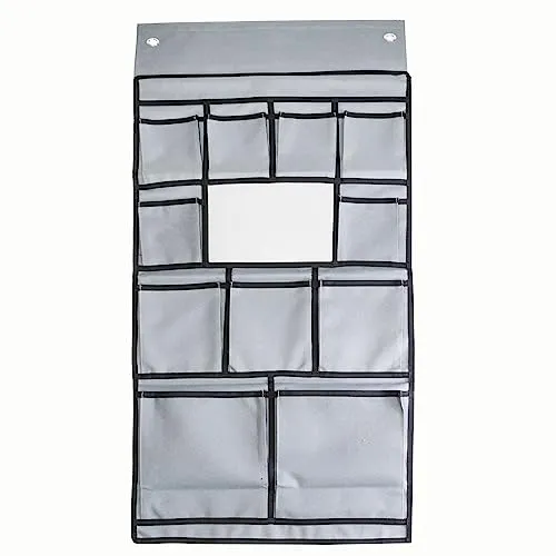 Wohnwagen-Hängeorganizer Hängeregal mit 11 Fächern und Spiegel 90 x 45 cm, Aufhängung Ösen Klettverschluss oder Keder Hängeaufbewahrung Hänge Organizer Camping Organizer Hängend Zelt Outdoor Vorzelt