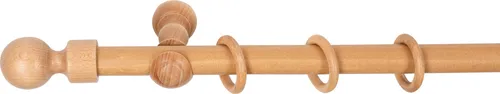 SN Deco - Stilgarnitur Gardinenstange Vorhangstange Giro, Holz, Klassikträger offen, 28 mm, 1-Lauf, Komplettset mit Ringen, Farbe Eiche, 140 cm