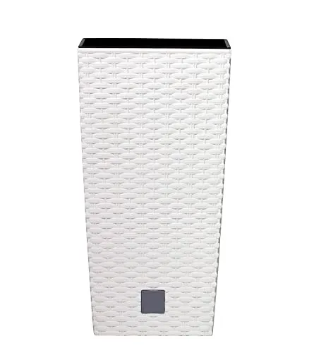 Spetebo Pflanzsäule eckig - Weißer Blumen Kübel mit Flechtoptik - Garten-Zubehör: Moderner, wetterfester Pflanzkübel mit entnehmbarem Pflanzeinsatz, ideal für Balkon und Terrasse. Maße: 62 x 32 cm, frostsicher und UV-beständig.