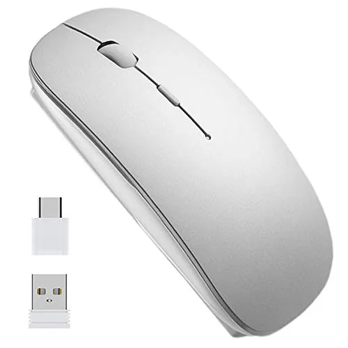 EasyULT Wiederaufladbar Kabellose Maus, Wireless Mäuse 2.4GHz Aufladung Funkmaus, Geräuschlose Schnurlos Optische Mouse mit USB Empfänger für PC/Tablet/Laptop (Silber)