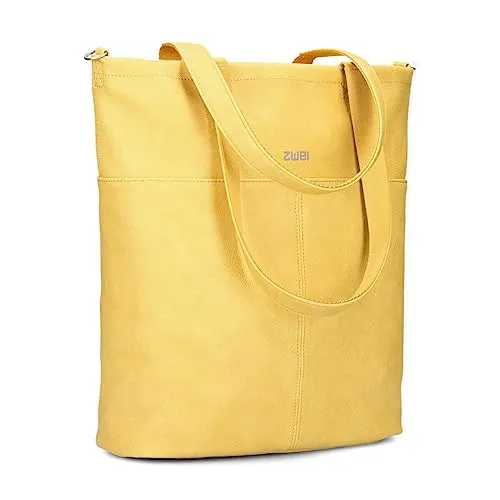 Zwei Damen Shopper Mademoiselle.M M145 - Große Schultertasche in Lemon - Damen-Shopper mit zeitlosem Design und geräumigem Hauptfach, ideal für den Alltag. Aus wasserabweisendem Kunstleder, inkl. zusätzlichem Schultergurt für flexible Tragemöglichkeiten.