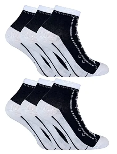 Sock Snob 6er Pack Socken Die Wie Schuhe Aussehen Herren und Damen | Baumwoll Schuhdesign Socken für Basketballschuhe (39-45, Schwarz)