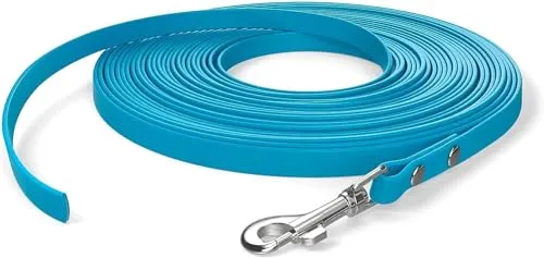 5m Schleppleine, Hundeleine, 1 Karabiner, Cyan-blau, extra schmal, schmutz- und wasserabweisend