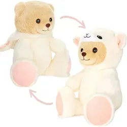 BRUBIES Teddy Schaf - 25 cm Teddybär im Schafkostüm mit Kapuze - Kuscheltier Geschenk für Kinder - Plüschtier für kuschelige Abenteuer - Weiß/Beige/Hellbraun
