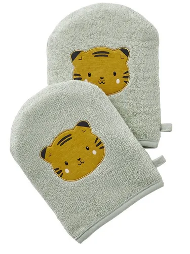 vertbaudet Waschhandschuh Baby Waschhandschuhe, Panda oder Tiger, 2er-Pack