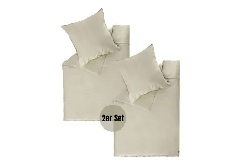 SCHÖNER WOHNEN Satin Bettwäsche 135x200 Beige - 4-teiliges Luxus Set - Bettwäsche-Sets aus 100% Satin Baumwolle, seidig weich und atmungsaktiv für einen erholsamen Schlaf. Öko-Tex zertifiziert für nachhaltigen Genuss.