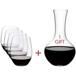RIEDEL O + Gift, 5er Vorteilsset - Weindekanter mit 4 x O Cabernet/Merlot Gläsern und 1 x Syrah Decanter aus klarem Kristallglas, perfekt für stilvolle Weinabende.