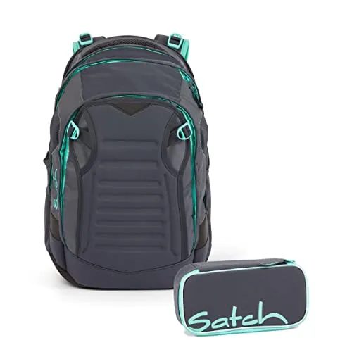 Satch Match Schulrucksack Set 2tlg. (Mint Phantom) mit Schlamperbox - Praktisches 2tlg. Set mit Schulrucksack und Schlamperbox, erweiterbares Hauptfach von 30 auf 35 Liter, leicht und sicher dank reflektierender Elemente. Hergestellt aus 100% recyceltem Material.