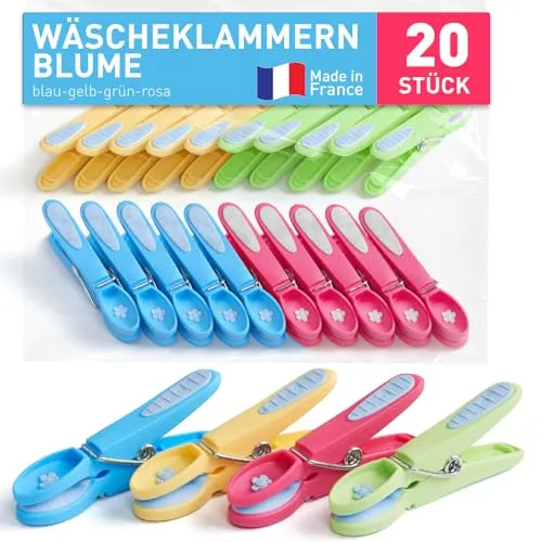 culiclean Wäscheklammern ohne Abdruck stabil bunt 20x Wäscheklammer blau gelb grün rosa pink, robuste Kluppen Soft Grip Clip Clothes Pegs UV beständig Klammern zum Aufhängen von Wäsche, Socken