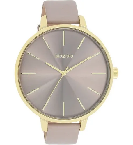 OOZOO Quarzuhr C11256 - Elegante Damenuhr mit Lederarmband - Armbanduhren, stilvolle Damenuhr mit spritzwassergeschütztem Gehäuse, Ø 48mm, goldfarbener Rahmen und taupefarbenem Lederarmband für einen edlen Look.