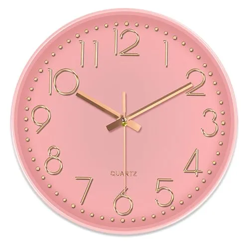 mixed24 Wanduhr Rosa Roségold 30cm rund ohne Tickgeräusche Minimalistisch Modern Leicht zu lesen Uhr Analog