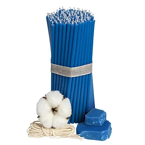 Diveevo Kirchliche Bienenwachskerzen №140-100 Stk. I hochwertige Ritualkerzen L-16 cm Ø-5,0 mm I 30 Min Brenndauer in blau I 300 g dünne Kerzen tropf- und rauchfrei