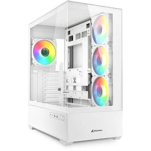 Sharkoon AK6 RGB PC Gehäuse - ATX, Weiß, moderne Glasoptik und optimaler Airflow mit 4 RGB-Lüftern