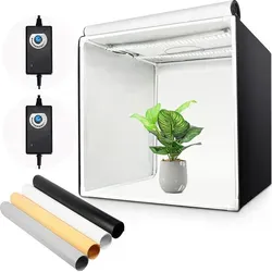 Yorbay Fotohintergrund Fotostudio Set 60 x 60 x 60cm - LED Fotobox Lichtwürfel, inkl. 4 PVC-Hintergrundfolien für vielseitige Fotografie