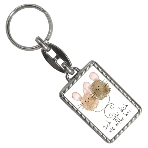speecheese Mäuse Schlüsselanhänger mit Bordüre mit Spruch Ich geb‘ dich nie mehr her Liebe Romantik Partner Geschenk Geburtstag Geburt Liebe im Bett Erinnerung