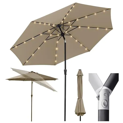 Sekey Solar-LED Sonnenschirm 300cm mit 40 LED - Windfester Alu-Sonnenschirm für Garten und Balkon - Sonnenschirm mit 40 integrierten LED-Lampen und UV-Schutz 50+. Ideal für nachhaltige Beleuchtung auf Terrasse oder Balkon – automatisches Aufladen tagsüber, einfacher Betrieb per Knopfdruck.