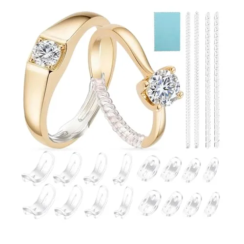 Heromor Ring Kleiner Machen – 20 Stück Ringverkleinerer Unsichtbar aus TPU | Set mit Ringabstandshaltern & Spiralgrößenverstellern für Ringbreiten 2–5 mm, hautfreundlich und rückstandslos