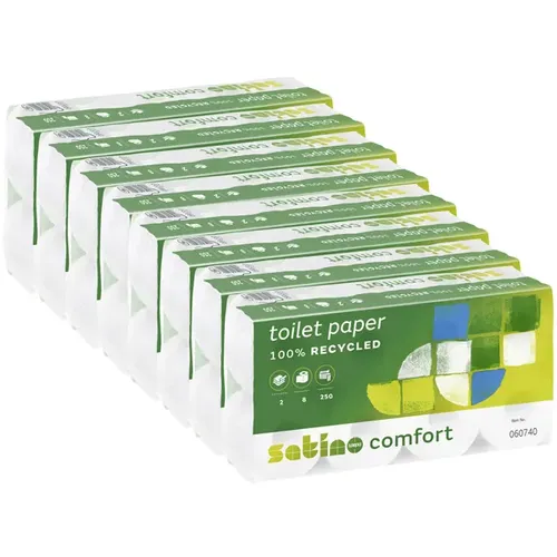 Wepa Satino Comfort Toilettenpapier 2-lagig - 64 Rollen - Umweltfreundliches Toilettenpapier aus 100% Recycling-Papier, 250 Blatt pro Rolle, mit guter Saugfähigkeit und Weichheit, ideal für Haushalte und Büros.