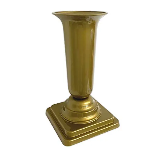 HAC24 Grabvase Gold Grabschmuck Kunststoff Friedhofsvase mit Sockel Friedhof Blumenvase Grabdekoration Grab Vase Grabsteckvase