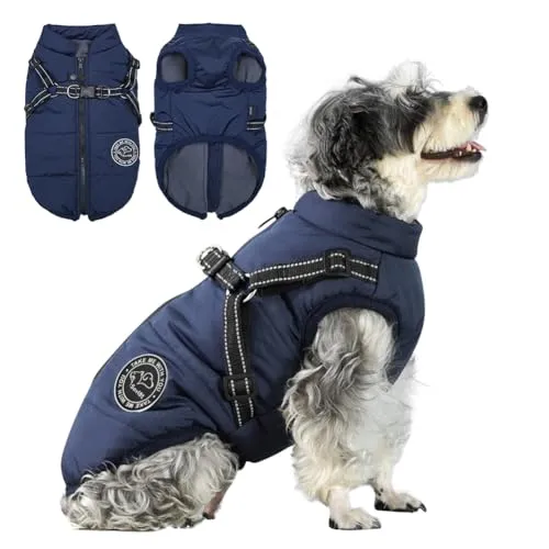 Savlot Hundejacke Winterweste Jacken Hundemantel Hundepullover Haustier Skifahren Kostüm Ärmellose Baumwolle Gepolsterte Weste Mit Brustgurt Gurt - Dunkelblau, 3XL