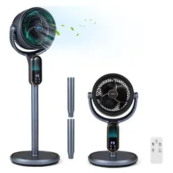 COSTWAY Standventilator mit Fernbedienung und Timer, höhenverstellbar 54-96cm - Grau - Kraftvoller Standventilator mit 8 Geschwindigkeitsstufen, 12H Timer und 90° Oszillation für optimale Luftverteilung. Flexibel als Tisch- oder Standventilator nutzbar, geräuscharmer Betrieb ideal für Tag und Nacht.