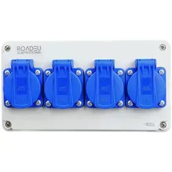 RoadEu Steckdosenverteiler 4x Schuko 230V - Steckdosen & Zubehör - IP44 Baustromverteiler für drinnen und draußen, robust und platzsparend, ideal für Werkstatt, Garten oder Baustelle.