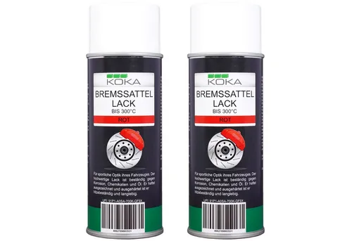 KOKA Sprühlack 2x Set Bremssattellack Rot Thermolack, DIY Spray Hitzebeständig 300°C Bremsen Auto Tuning Bremssattelfarbe